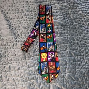 Vintage 90s Looney Tunes Neck Tie Stamp Collection Taz Bugs Bunny Daffy Made USA